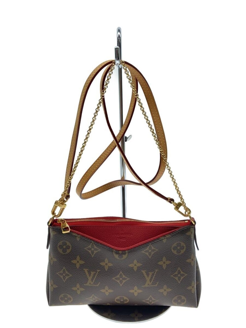 LOUIS VUITTON Pallas Clutch Monogram Canvas Cerise Red Brown All over